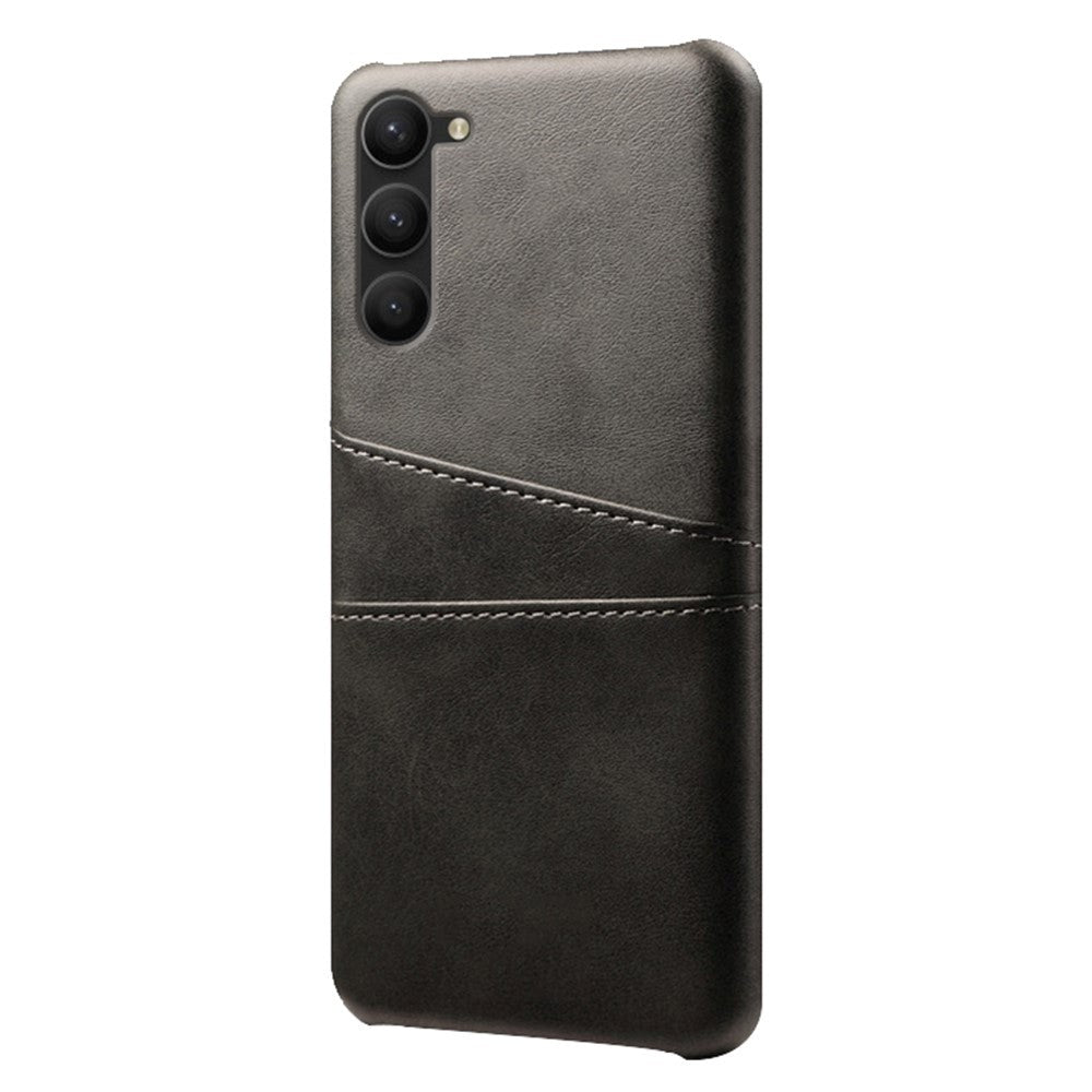 Samsung Galaxy S23 Stof / Læder Bagside Cover m. Dobbelt Kortholder - Sort
