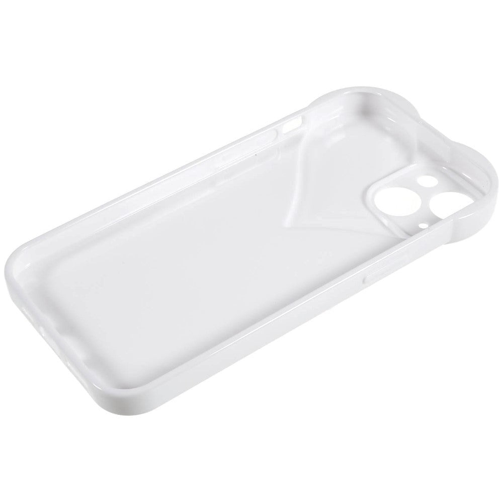 iPhone 14 3D Plastik Cover Fleksibelt m. Hjerte - Hvid