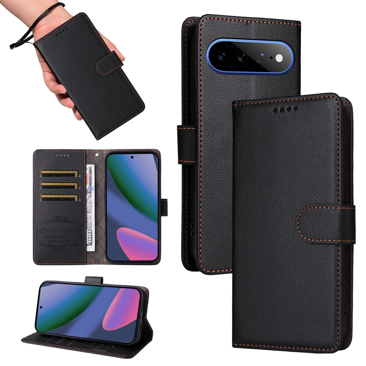 EIDERWOOD Google Pixel 11 Pro XL Flipcover inkl. Kortholder & Håndledsrem - Sort