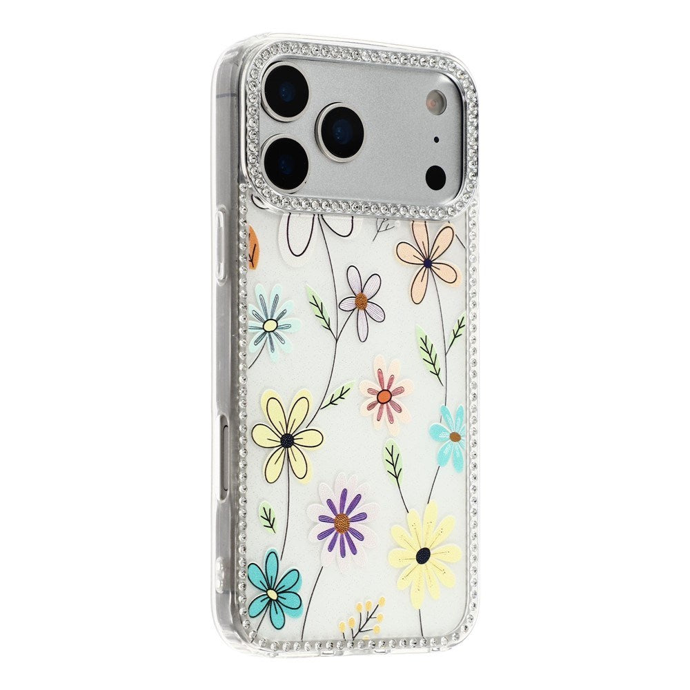 iPhone 17 Pro Max EIDERWOOD Hybrid Mobilcover m. Rhinsten & Blomsterdesign - Hvid / Flerfarvet Blomster