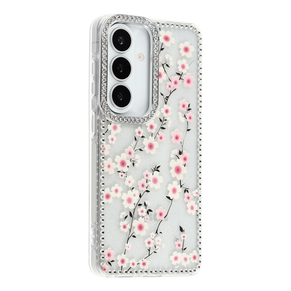 Samsung Galaxy S26 EIDERWOOD Hybrid Mobilcover m. Rhinsten & Blomsterdesign - Gennemsigtig / Kirsebærblomster