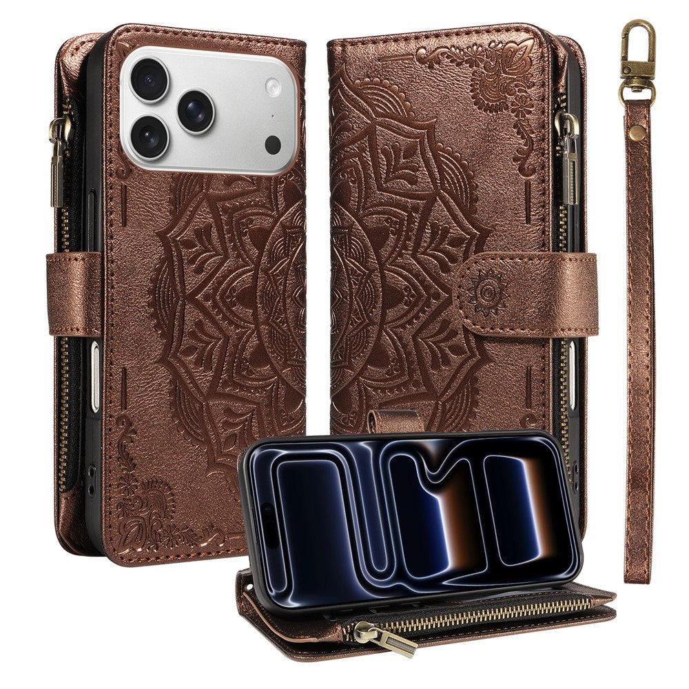 iPhone 17 Pro EIDERWOOD Flipcase m. 9 x Kortholder / Lynlåslomme / RFDI-Blokering / Rem - Brun