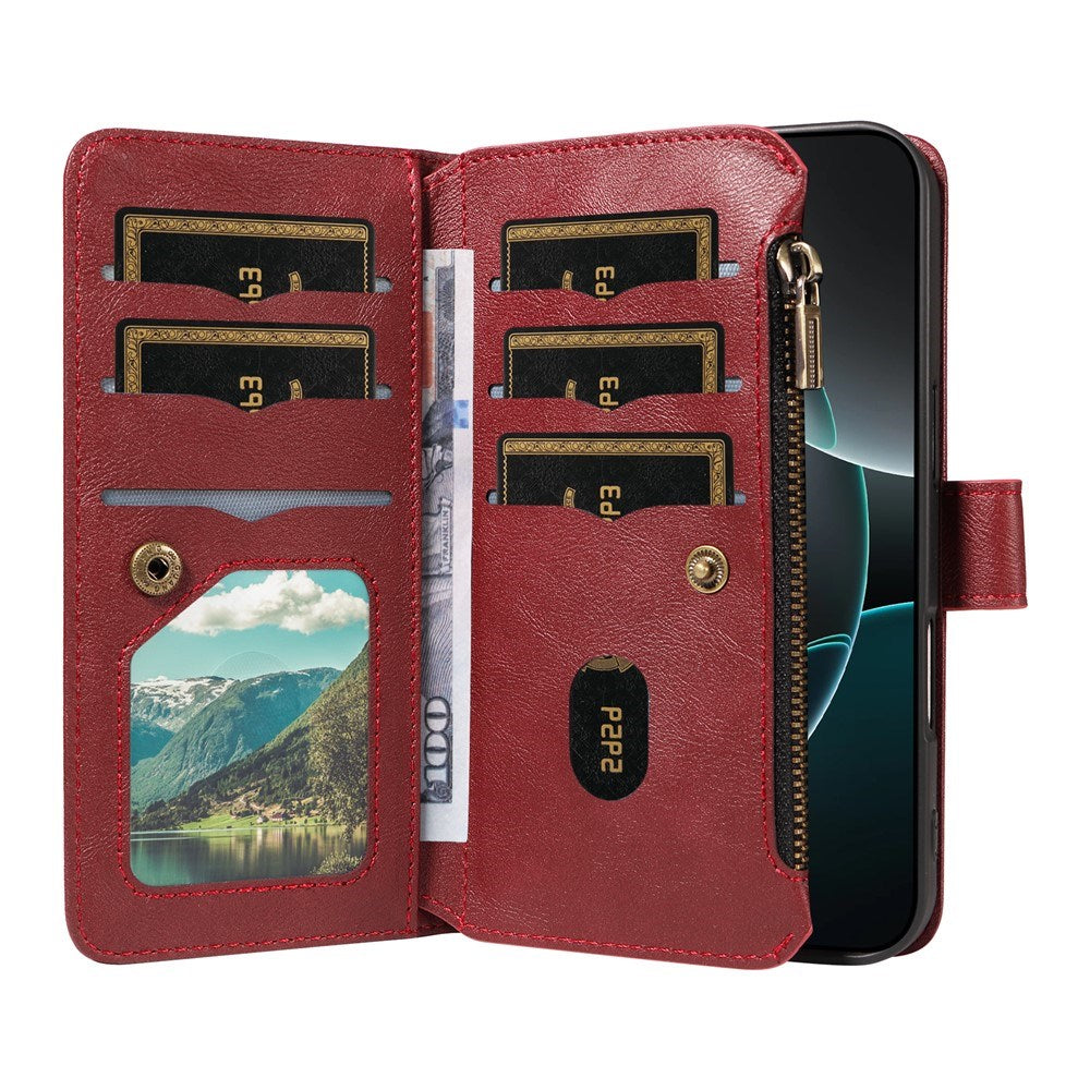 iPhone 17 Pro EIDERWOOD Flipcase m. 9 x Kortholder / Lynlåslomme / RFDI-Blokering / Rem - Rød