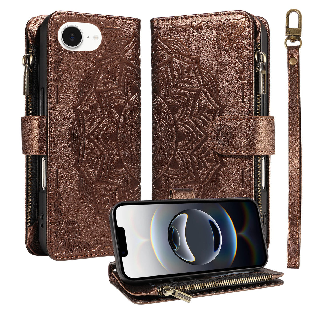 iPhone 17e / 16e EIDERWOOD Flipcase m. 9 x Kortholder / Lynlåslomme / RFDI-Blokering / Rem - Brun