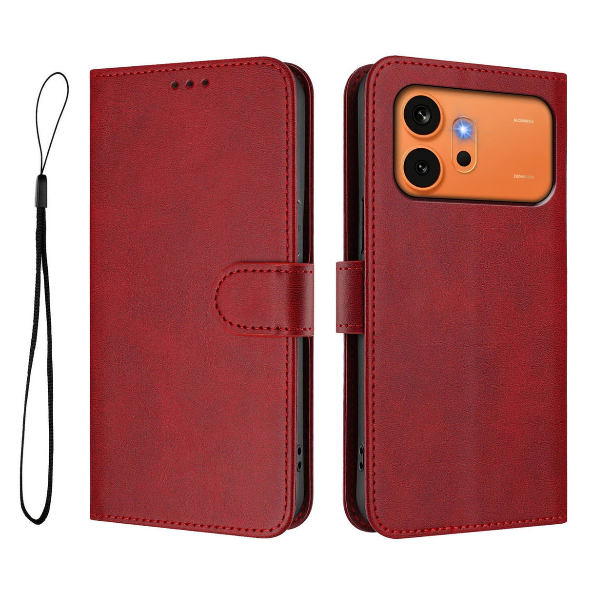 Honor 600 / 600 Pro EIDERWOOD Kunstlæder Flip Cover inkl. Strop - Rød