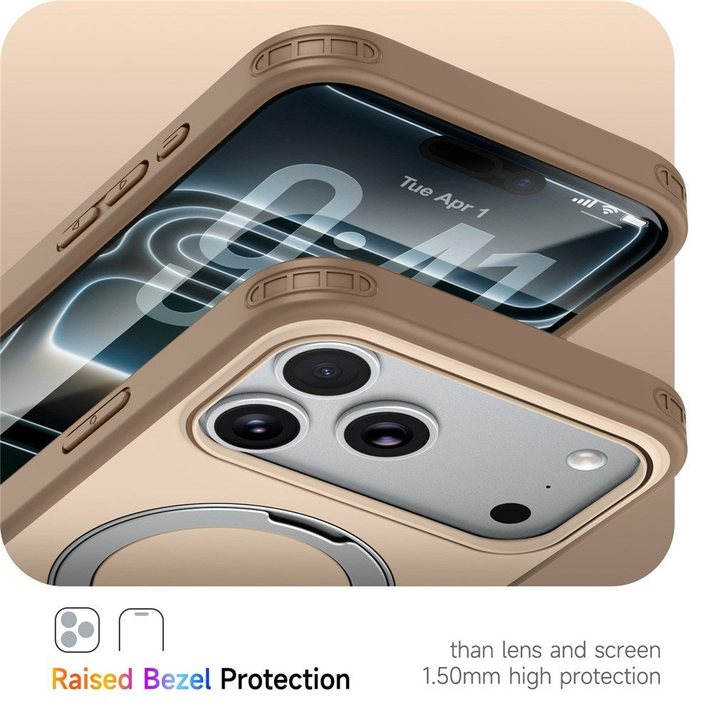 iPhone 18 Pro / 17 Pro EIDERWOOD Hybrid Plast Bagside Cover m. Roterende Kickstand - MagSafe Kompatibel - Beige