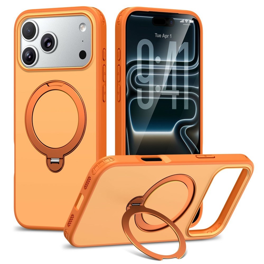 iPhone 18 Pro Max / 17 Pro Max EIDERWOOD Hybrid Plast Bagside Cover m. Roterende Kickstand - MagSafe Kompatibel - Orange