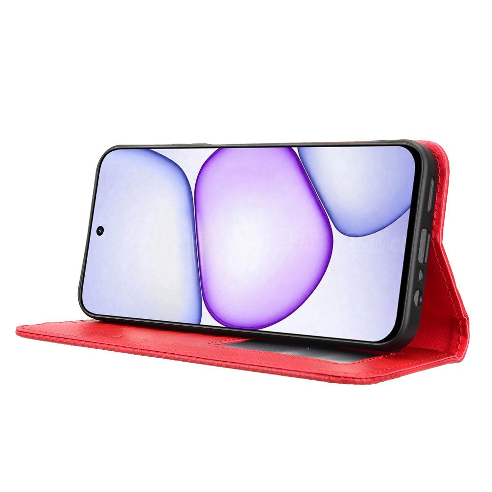 Realme C100 EIDERWOOD Kunstlæder Flip Cover m. Kortholder - Rød