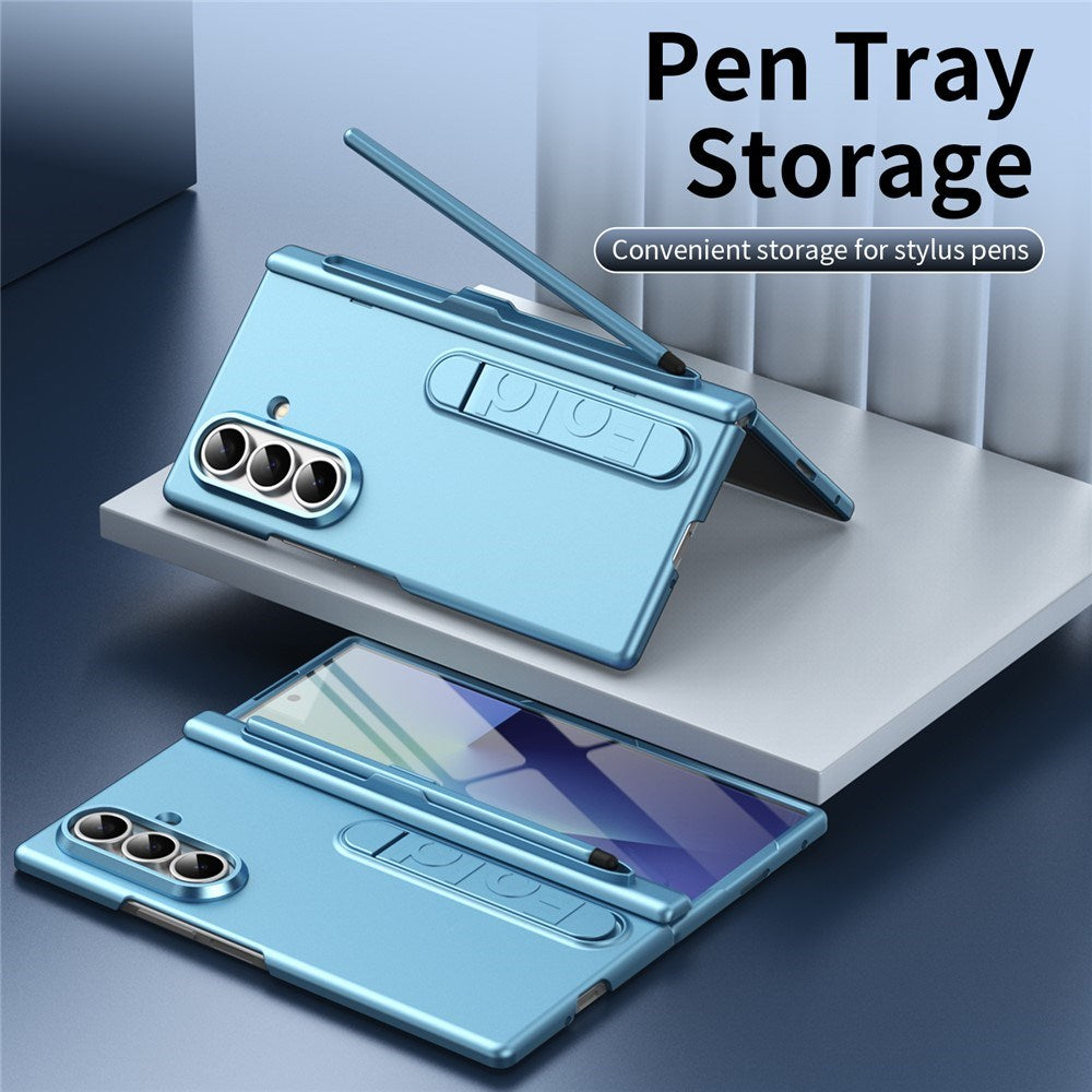 Samsung Galaxy Z Fold8 Hårdt Plast Bagside Cover m. Beskyttelsesglas & Kickstand - Lyseblå