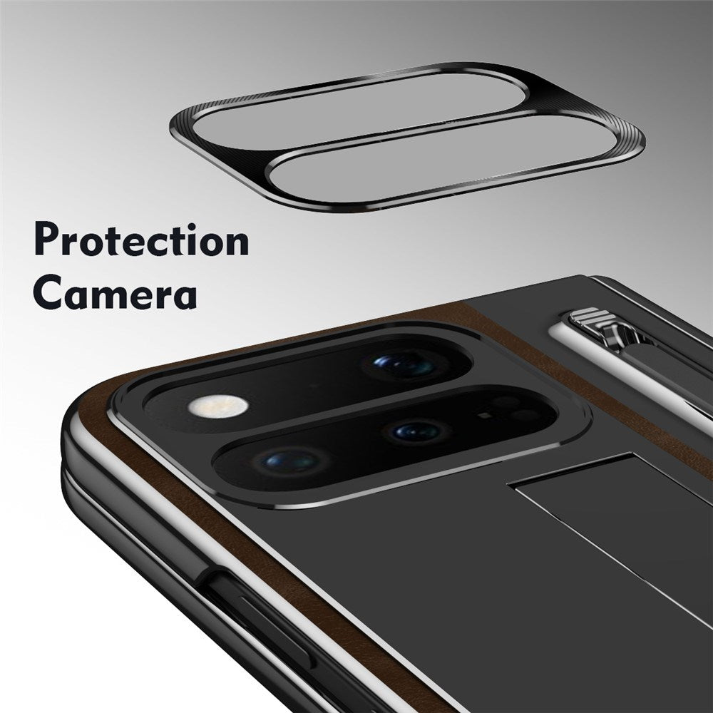 Google Pixel 11 Pro Fold EIDERWOOD Kunstlæder Mobilcover m. Hærdet Glas - Mørkebrun / Sort