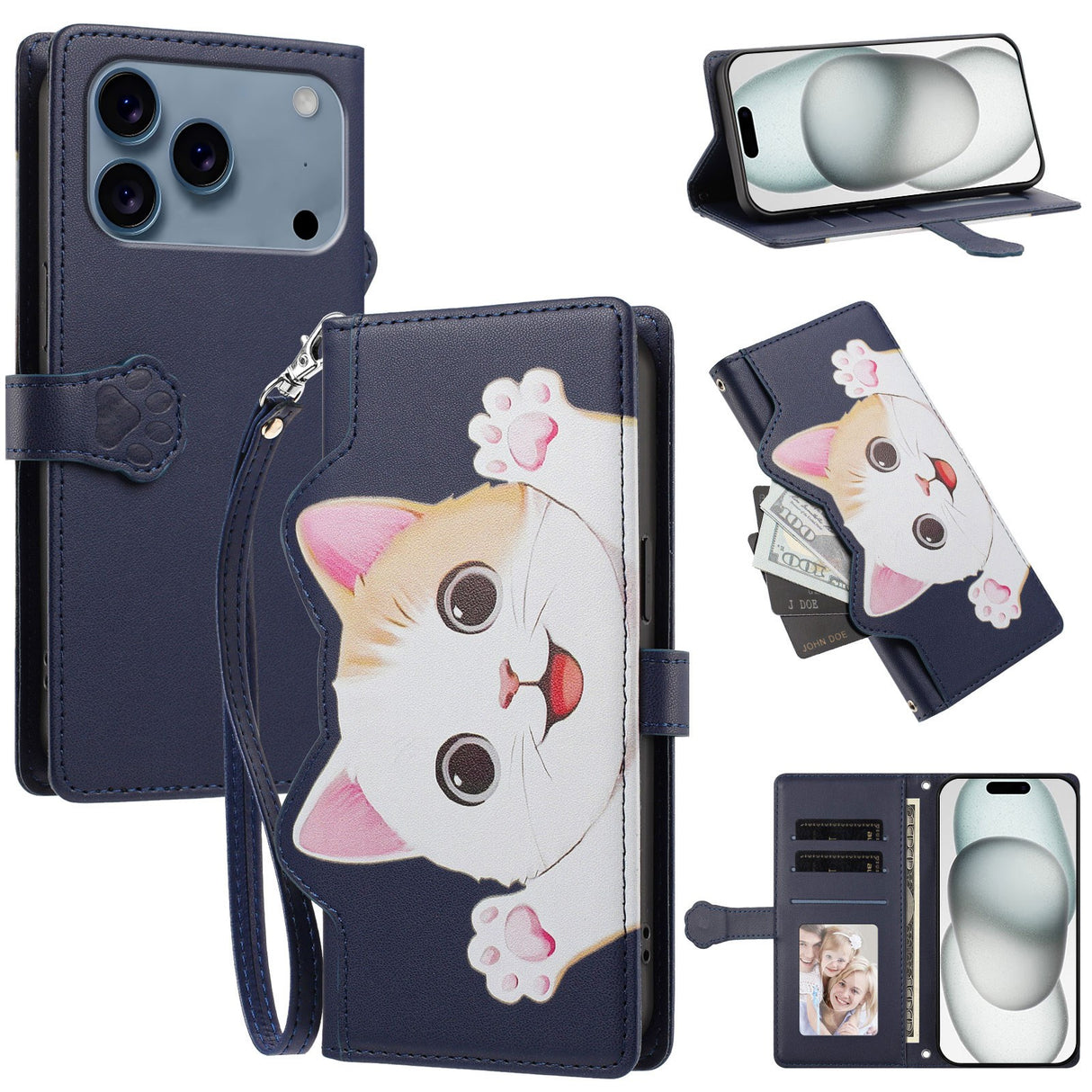 iPhone 18 Pro Max / 17 Pro Max Flip Cover - 3D Katteører - Kortholder - Ståfunktion - Lilla