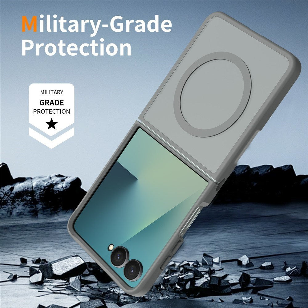 Samsung Galaxy Z Flip8 Mat Fleksibelt Plast Bagside Cover - MagSafe Kompatibel - Grå