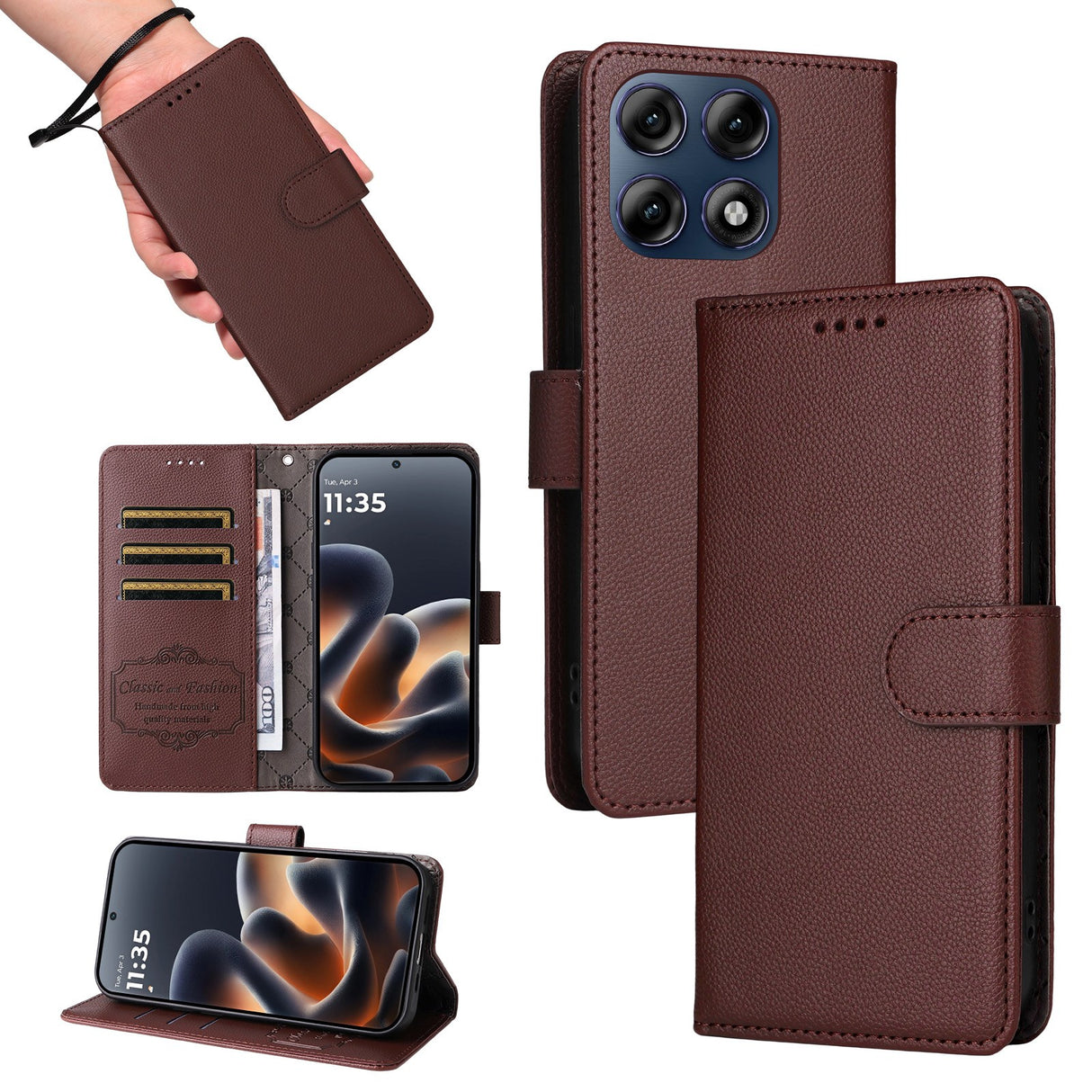 Motorola Edge 70 Pro EIDERWOOD Kunstlæder Flip Cover m. Strop & Ståfunktion - Brun