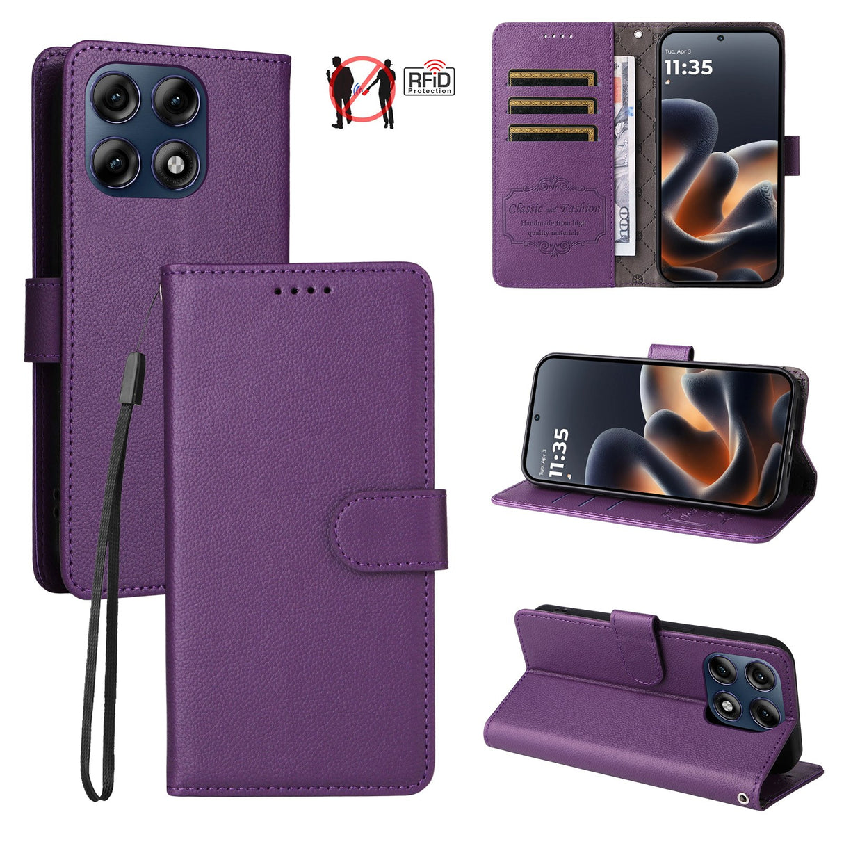 Motorola Edge 70 Pro EIDERWOOD Kunstlæder Flip Cover m. Strop & Ståfunktion - Lilla