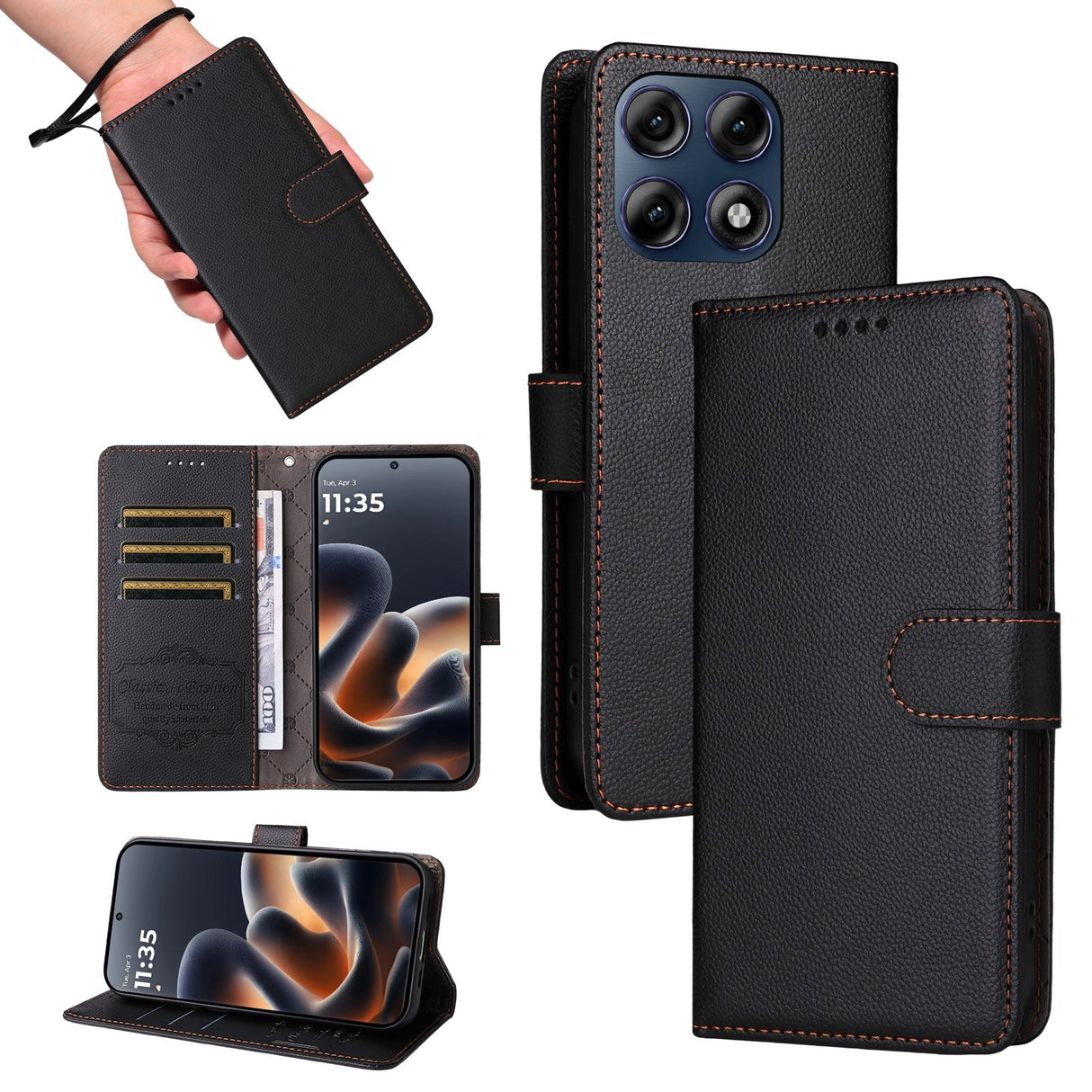 Motorola Edge 70 Pro EIDERWOOD Kunstlæder Flip Cover m. Strop & Ståfunktion - Sort