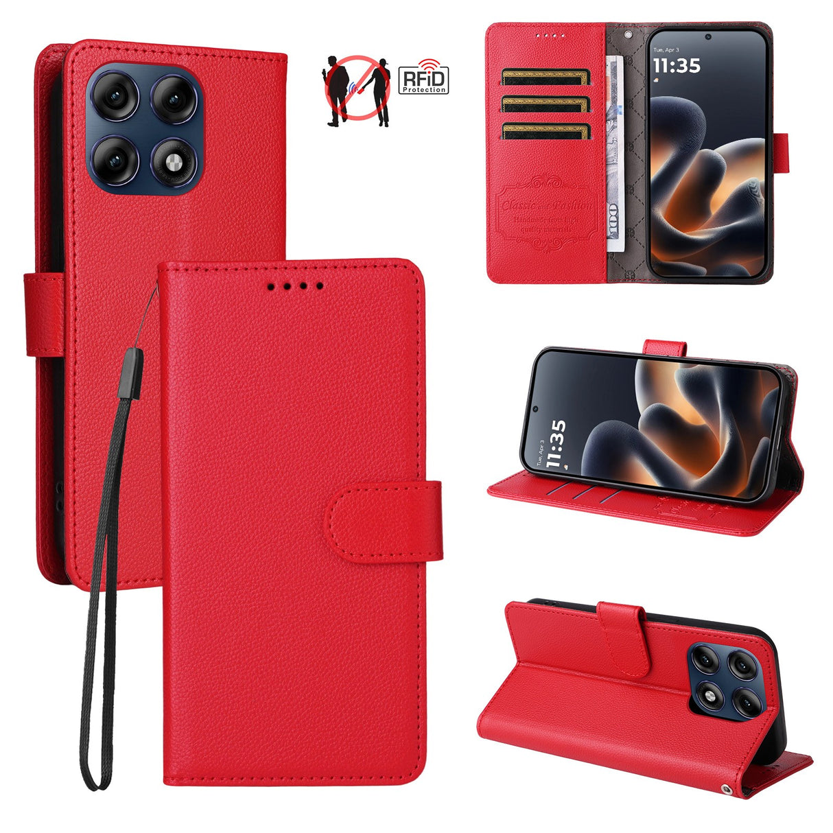 Motorola Edge 70 Pro EIDERWOOD Kunstlæder Flip Cover m. Strop & Ståfunktion - Rød