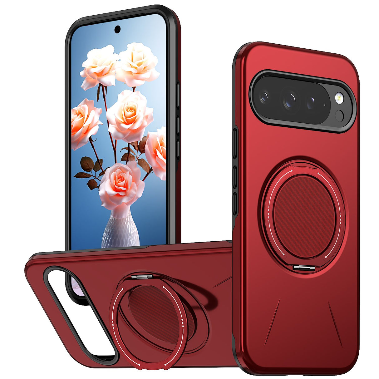 Google Pixel 11 / 11 Pro EIDERWOOD Hybrid Plast Bagside Cover m. Roterende Kickstand - MagSafe Kompatibel - Rød