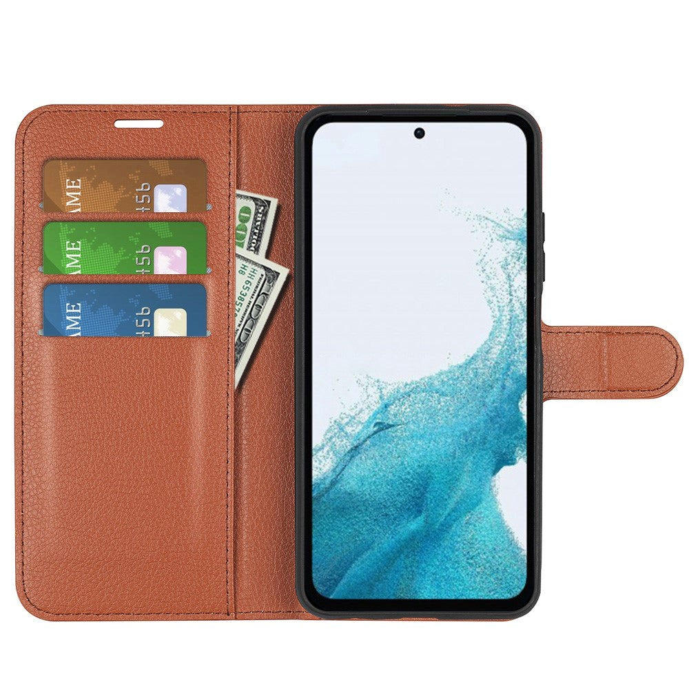 Samsung Galaxy A54 (5G) PU Litchi Leather Flip Cover m. Lommebok - Brun