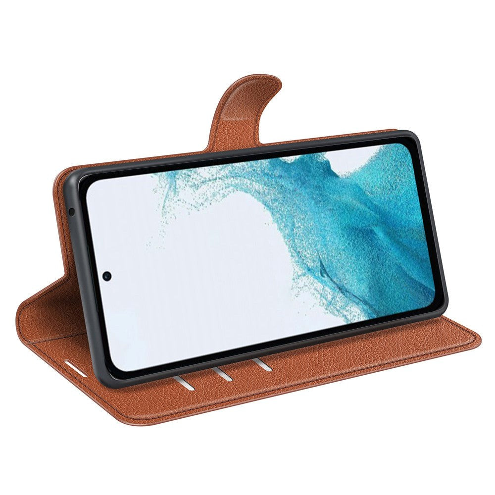 Samsung Galaxy A54 (5G) PU Litchi Leather Flip Cover m. Lommebok - Brun