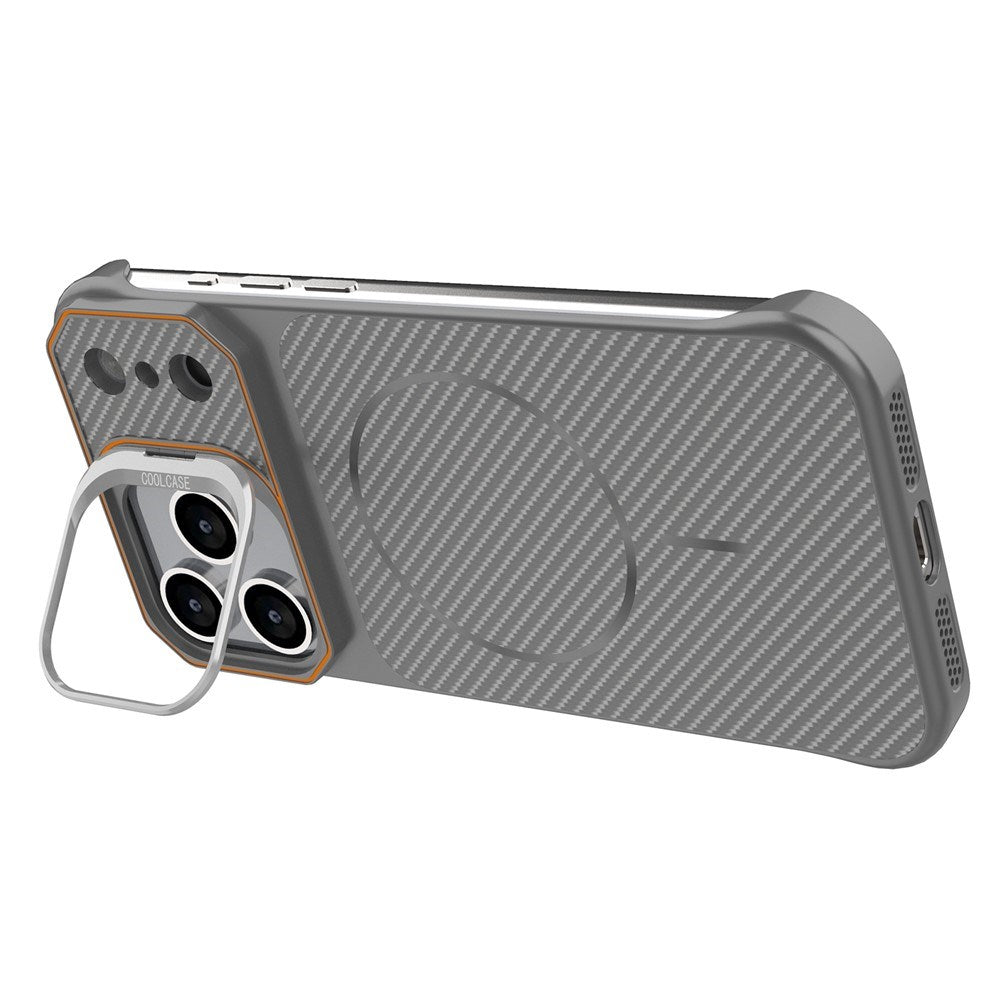 EIDERWOOD iPhone 18 Pro / 17 Pro Carbon Fiber Bagsidecover med Ståfunktion - MagSafe Kompatibelt - Grå