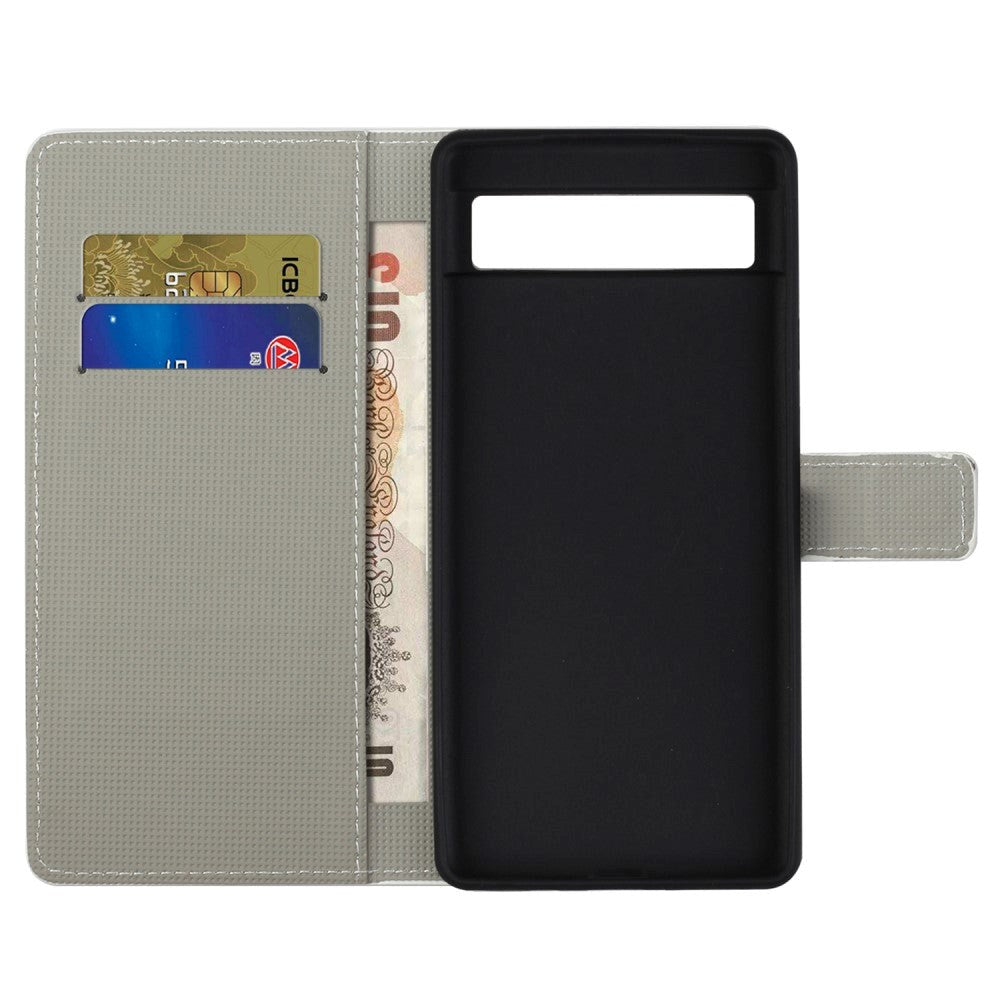 Google Pixel 7A Læder Flip Cover m. Pung & Ståfunktion - Blå Sommerfugl