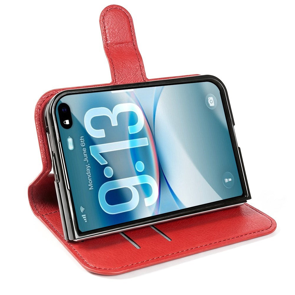 iPhone Fold EIDERWOOD Kunstlæder Flip Cover m. Kortholder - Rød
