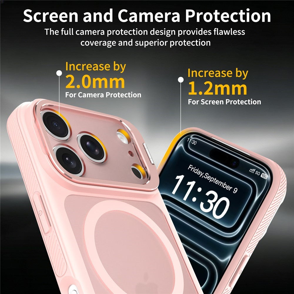 iPhone 18 Pro Max / 17 Pro Max Hybrid Plast Bagside Cover m. Stødabsorberende Kanter & Kickstand - MagSafe Kompatibel - Lyserød