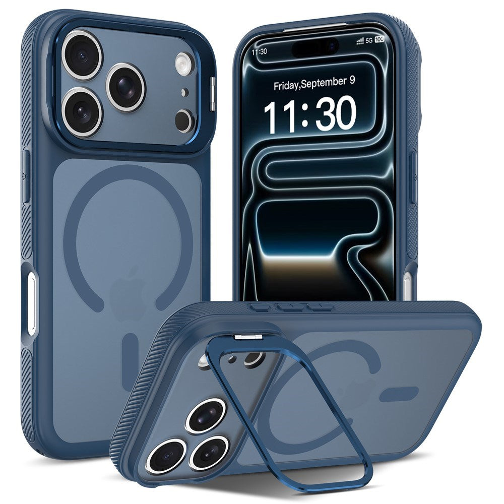 iPhone 18 Pro / 17 Pro Hybrid Plast Bagside Cover m. Stødabsorberende Kanter & Kickstand - MagSafe Kompatibel - Blå