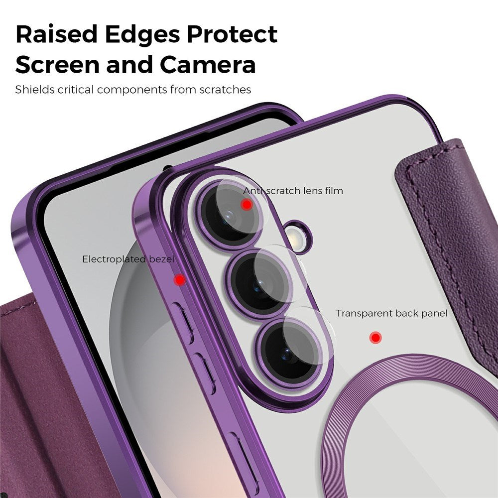 EIDERWOOD Samsung Galaxy S26 FE Flip Mobil Cover m. RFID Blokering og Kameralinsebeskyttelse - Lilla / Gennemsigtig