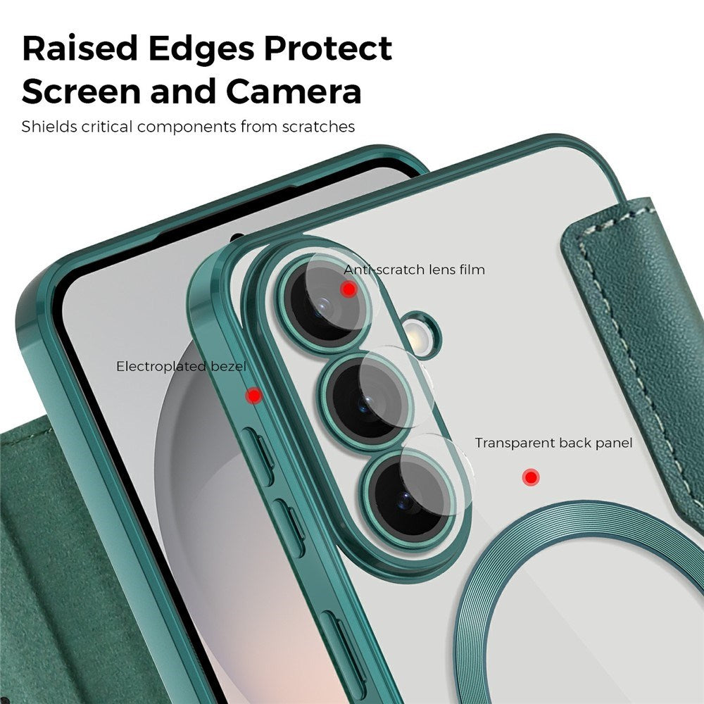 EIDERWOOD Samsung Galaxy S26 FE Flip Mobil Cover m. RFID Blokering og Kameralinsebeskyttelse - Grøn / Gennemsigtig
