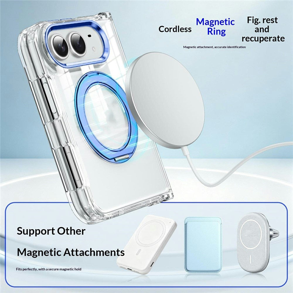 EIDERWOOD iPhone Fold Hybrid Cover med Ståfunktion - MagSafe Kompatibel - Gennemsigtig / Blå