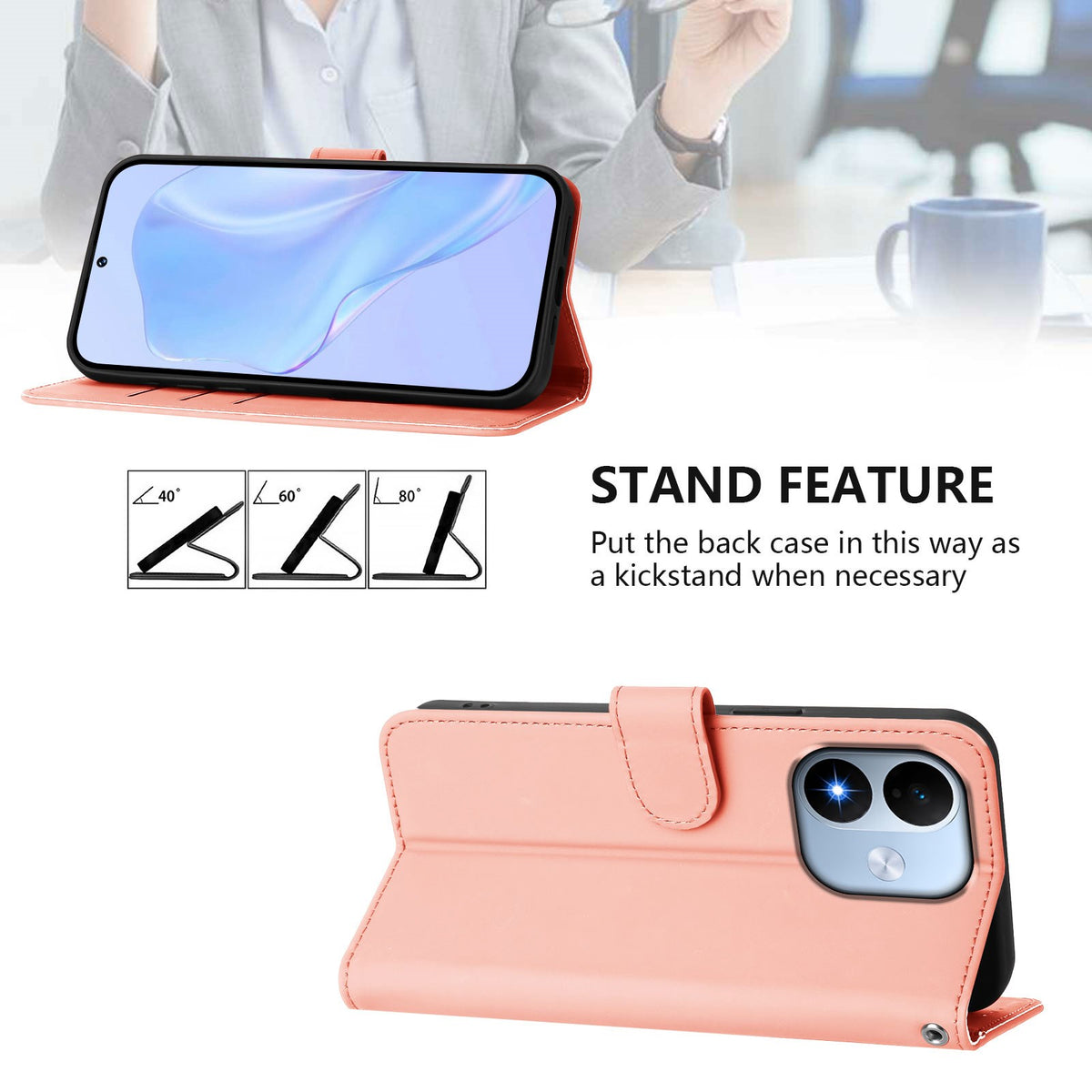 Xiaomi Redmi Note 17 (5G) EIDERWOOD Kunstlæder Flip Cover m. Strop & Kortholder - Lyserød