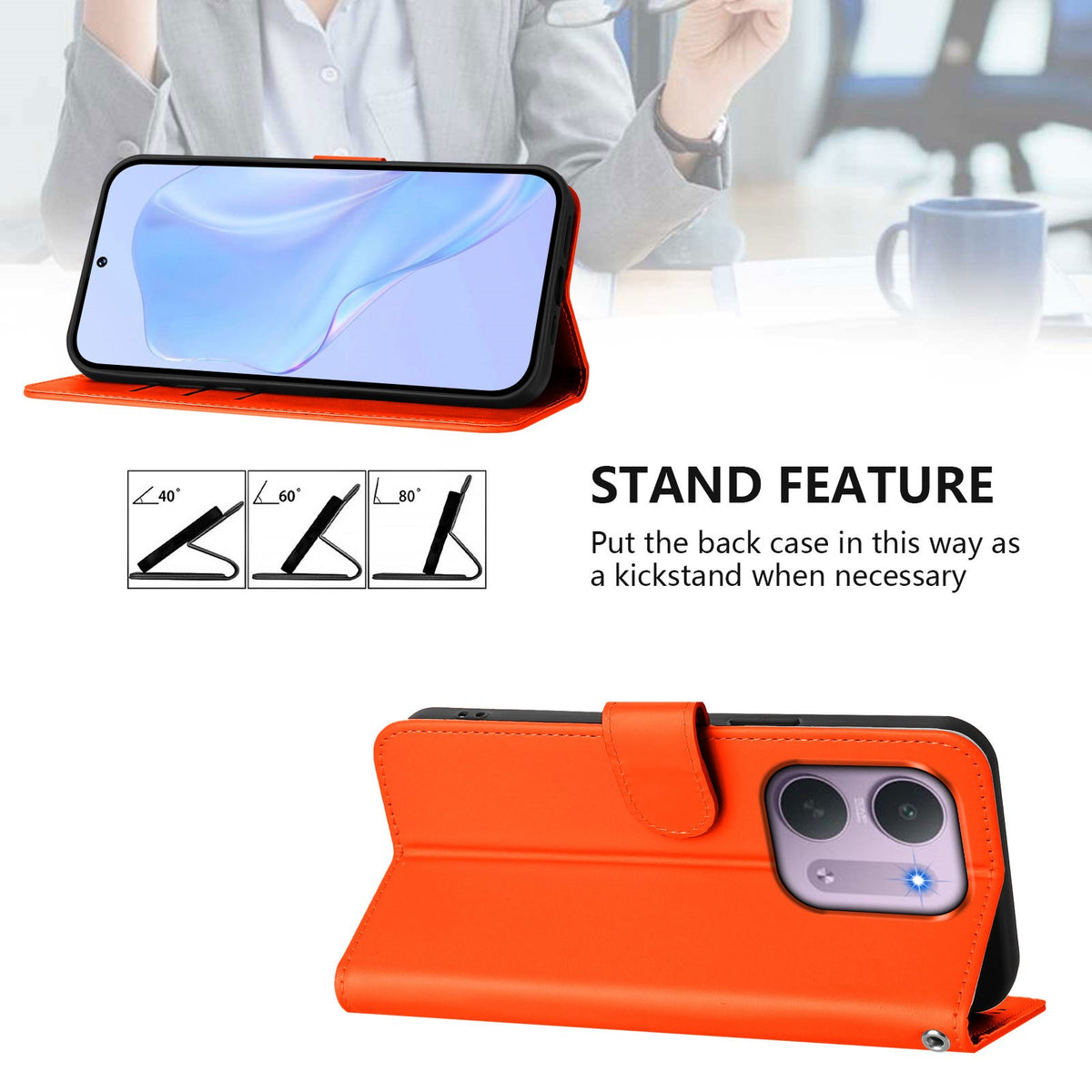 EIDERWOOD Xiaomi Redmi 17C (5G) Kunstlæder Flip Mobil Cover m. Strop - Orange