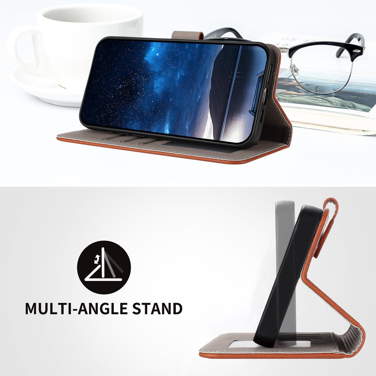 EIDERWOOD Xiaomi Redmi 17 (5G) / (4G) Kunstlæder Flip Mobil Cover med Kortholder og Ståfunktion - Brun