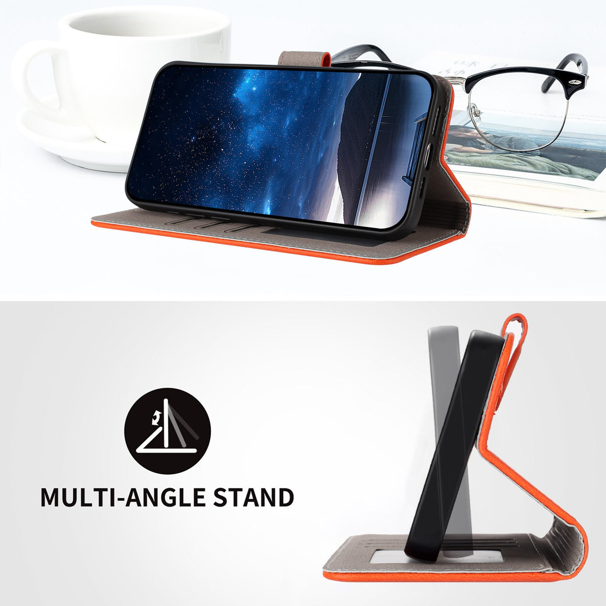 EIDERWOOD Xiaomi Redmi 17 (5G) / (4G) Kunstlæder Flip Mobil Cover med Kortholder og Ståfunktion - Orange