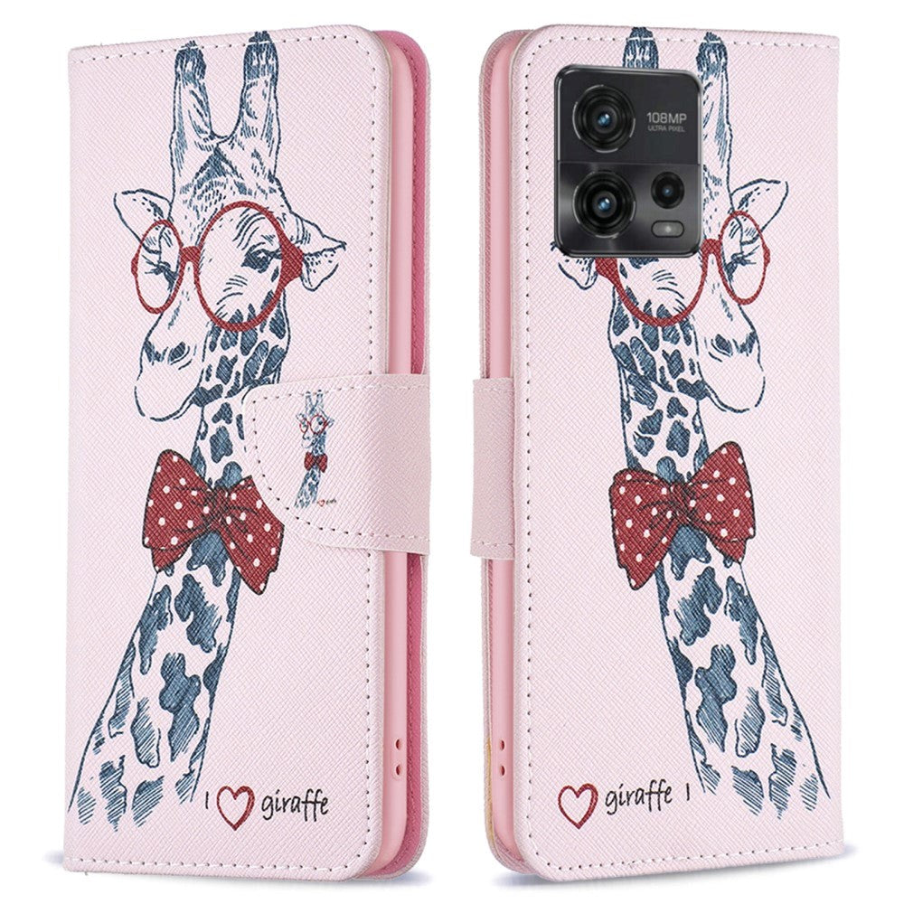 Motorola Moto G72 Leather Flip Cover m. Lommebok - Giraffe