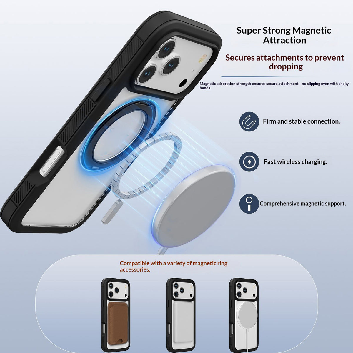 EIDERWOOD iPhone 18 Pro Max / 17 Pro Max Mobil Cover m. Skærmbeskyttelse og Kickstand - MagSafe Kompatibel - Sort /Gennemsigtig