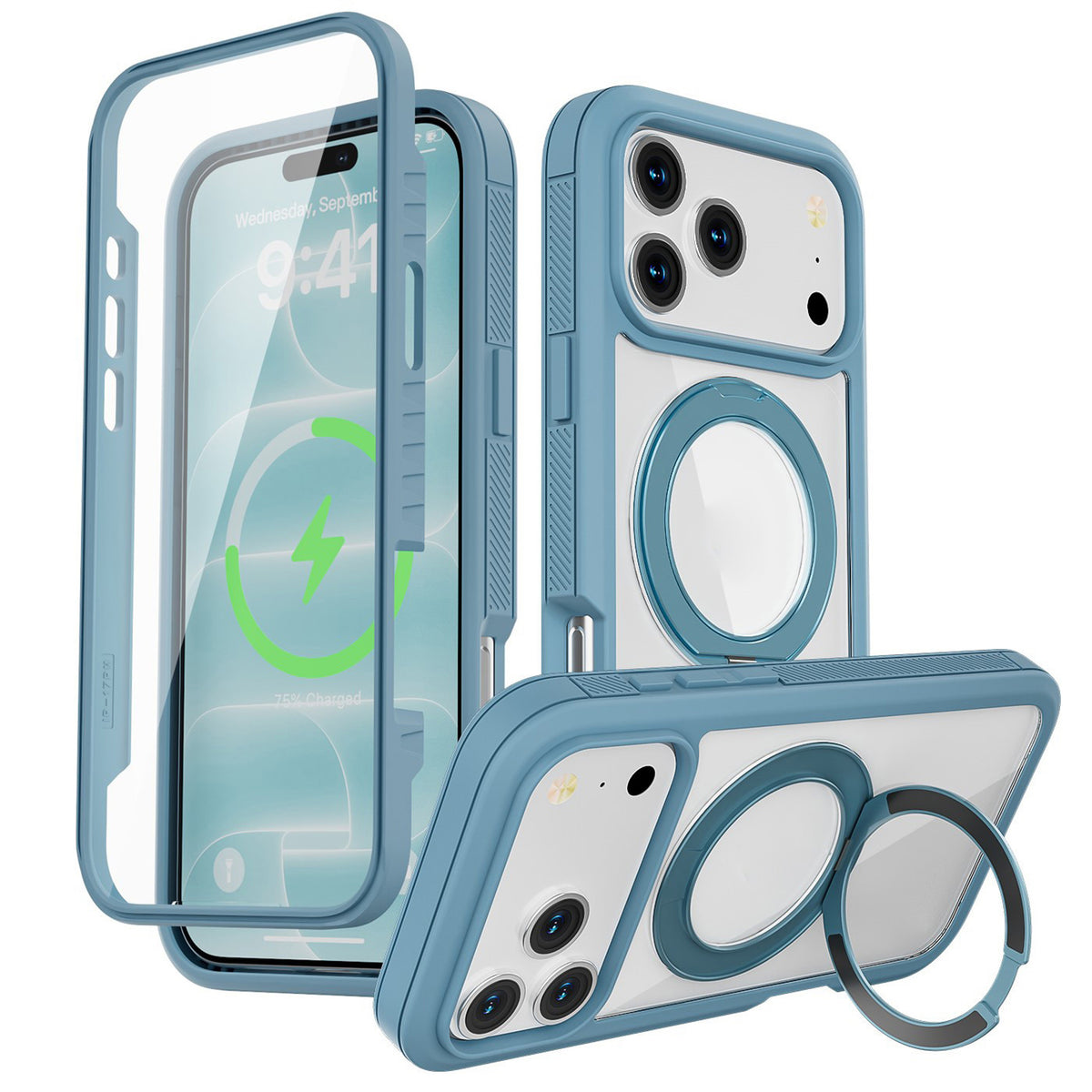 EIDERWOOD iPhone 18 Pro Max / 17 Pro Max Mobil Cover m. Skærmbeskyttelse og Kickstand - MagSafe Kompatibel - Blå / Gennemsigtig
