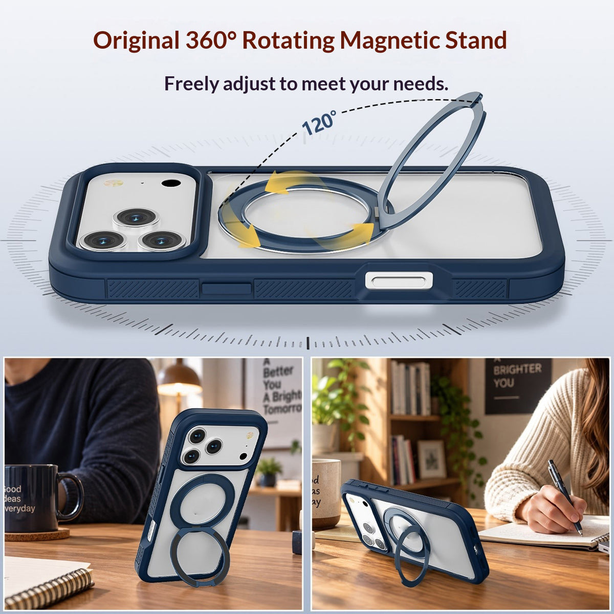 EIDERWOOD iPhone 18 Pro Max / 17 Pro Max Mobil Cover m. Skærmbeskyttelse og Kickstand - MagSafe Kompatibel - Blå / Gennemsigtig