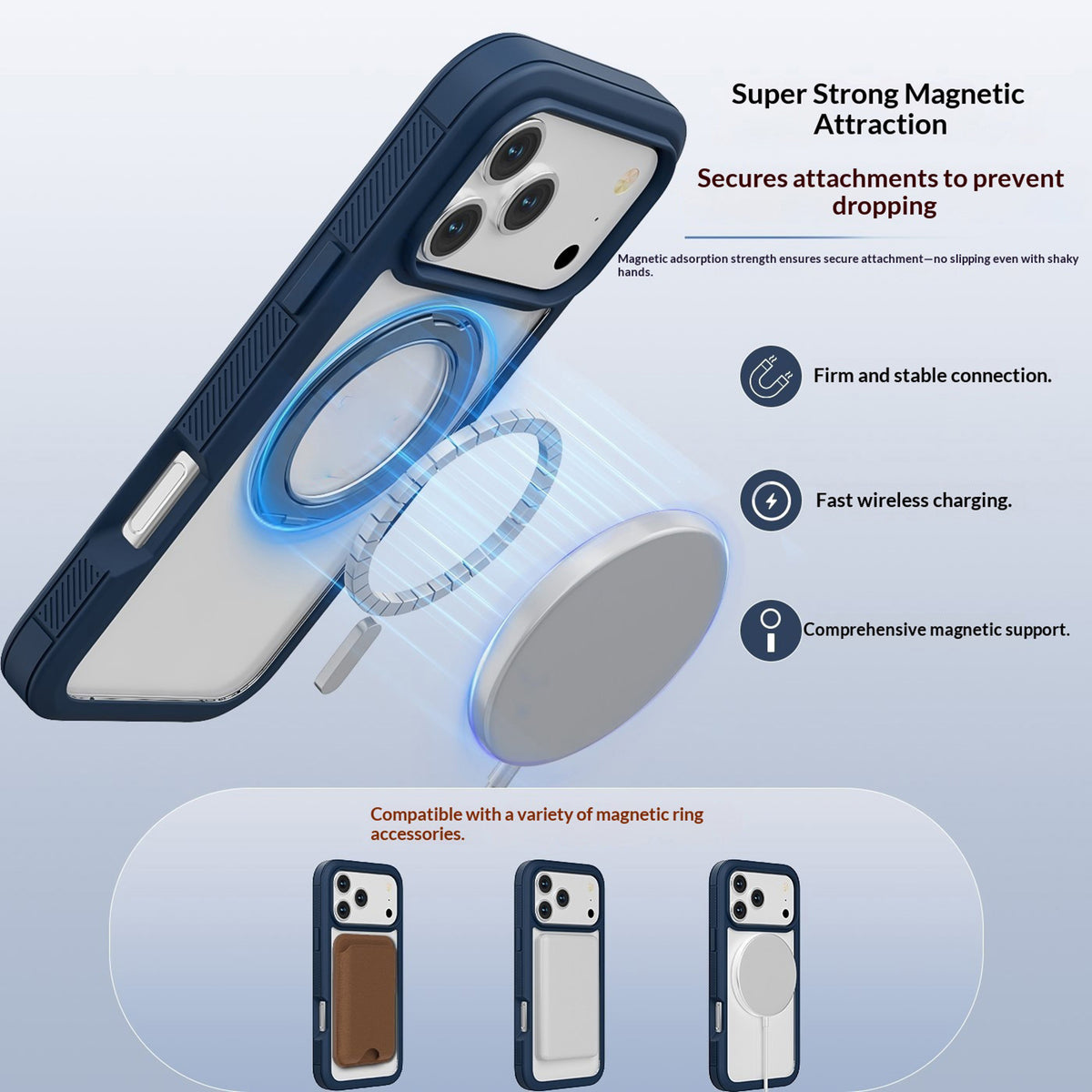 EIDERWOOD iPhone 18 Pro Max / 17 Pro Max Mobil Cover m. Skærmbeskyttelse og Kickstand - MagSafe Kompatibel - Blå / Gennemsigtig