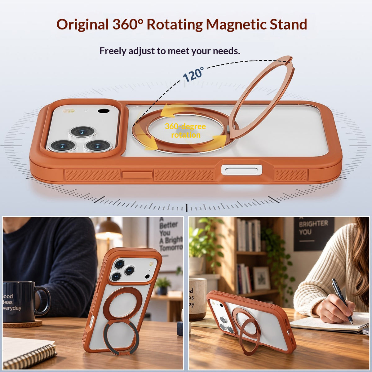 EIDERWOOD iPhone 18 Pro / 17 Pro Mobil Cover m. Skærmbeskyttelse og Kickstand - MagSafe Kompatibel - Orange / Gennemsigtig
