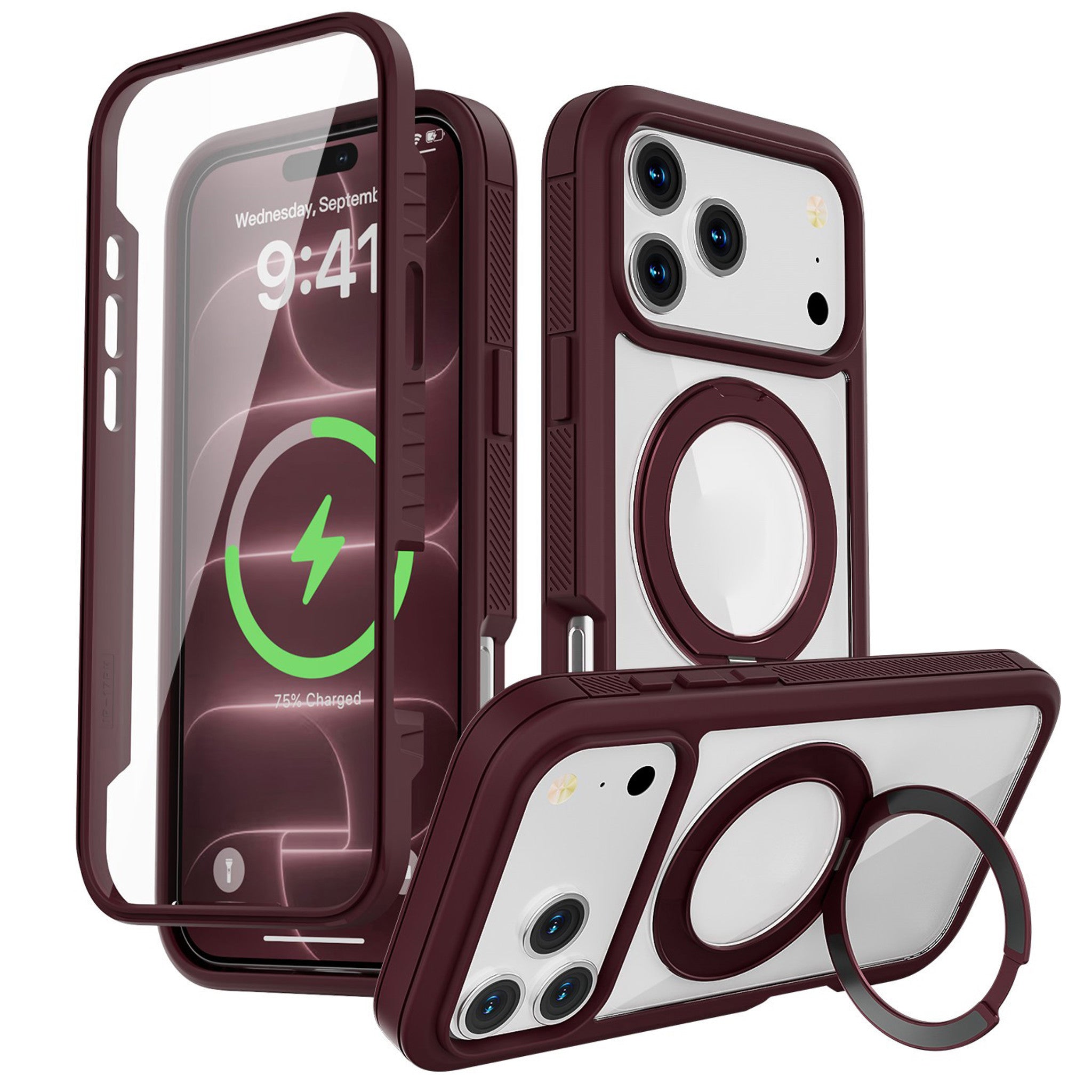 EIDERWOOD iPhone 18 Pro / 17 Pro Mobil Cover m. Skærmbeskyttelse og Kickstand - MagSafe Kompatibel - Rød / Gennemsigtig