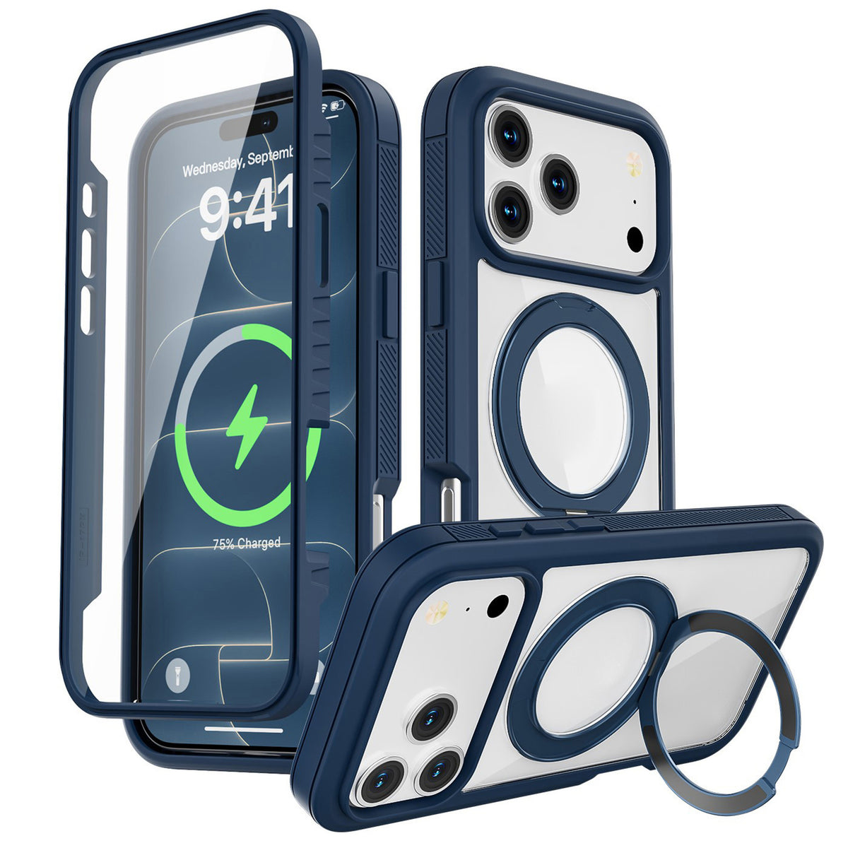 EIDERWOOD iPhone 18 Pro / 17 Pro Mobil Cover m. Skærmbeskyttelse og Kickstand - MagSafe Kompatibel - Blå / Gennemsigtig