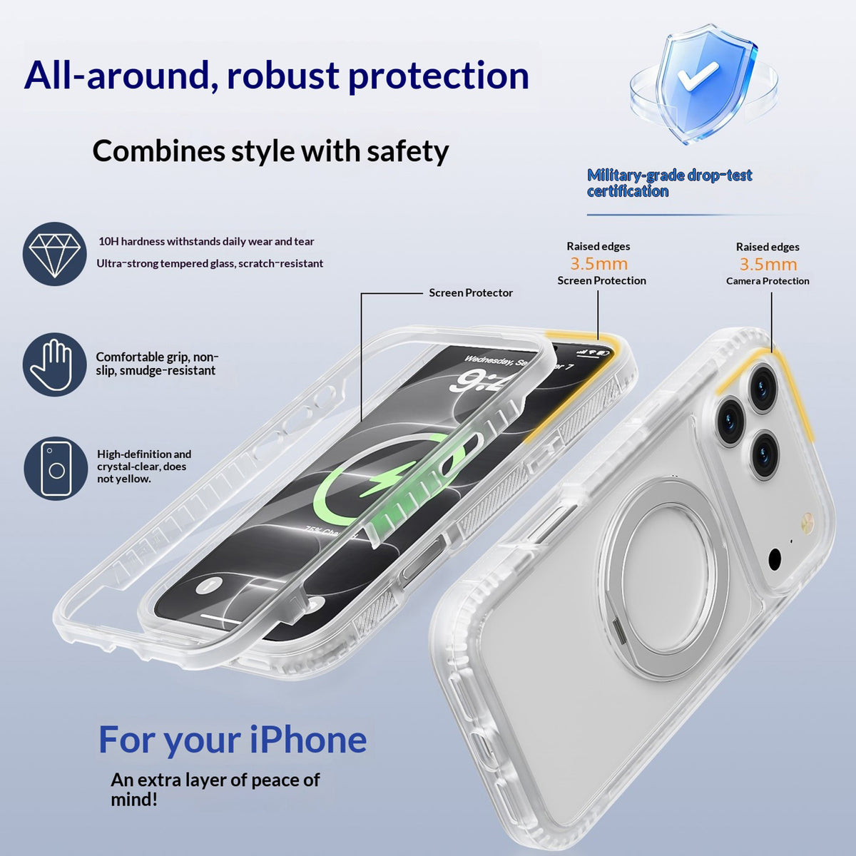 EIDERWOOD iPhone 18 Pro / 17 Pro Mobil Cover m. Skærmbeskyttelse og Kickstand - MagSafe Kompatibel - Hvid / Gennemsigtig