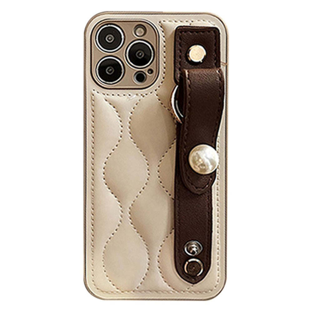 iPhone 12 Pro imitert skinndeksel m. Innebygd stropp - Beige