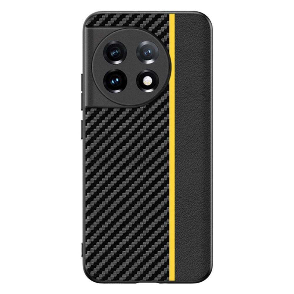 One Plus 11 TPU Carbon & Faux Leather Cover - Svart / Gul