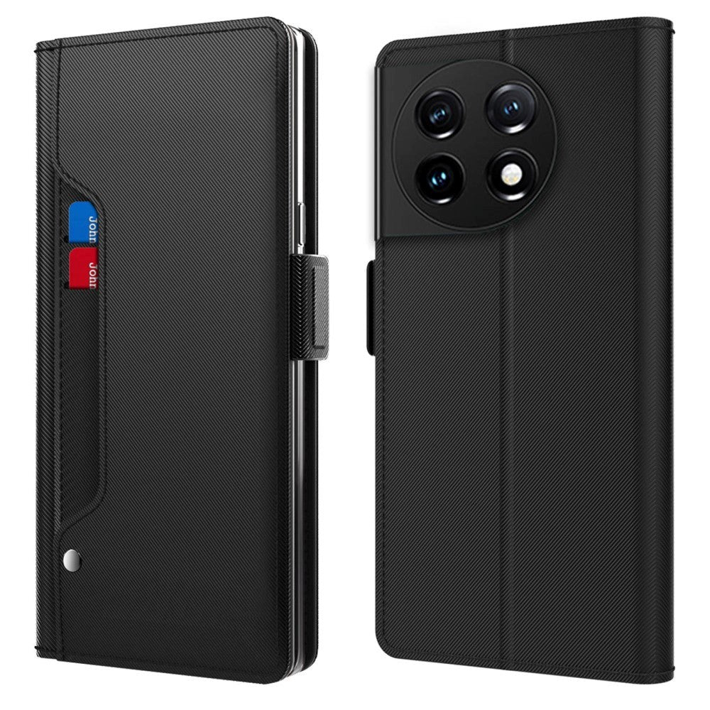 OnePlus 11 Leather Flip Cover m. Ståfunksjon & innebygd speil - svart