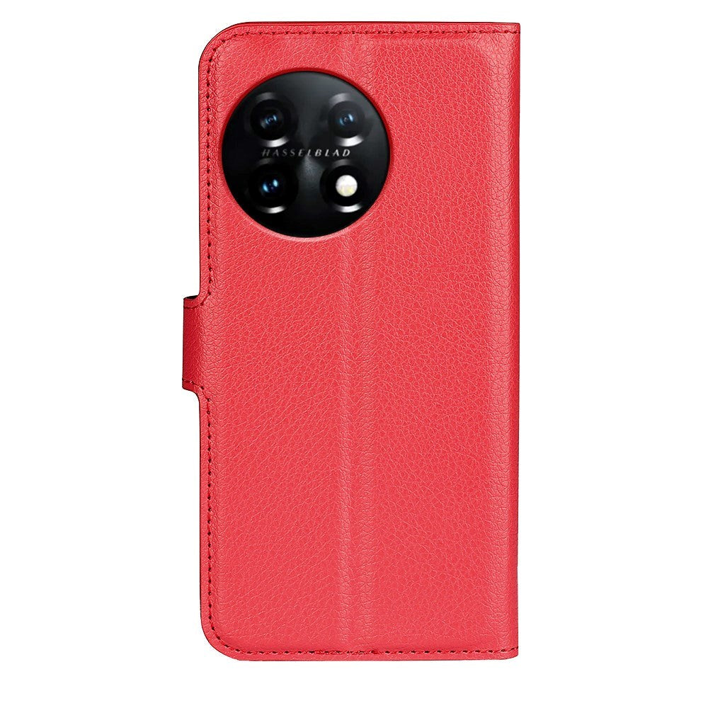 OnePlus 11 PU Litchi Leather Flip Cover m. Lommebok - Rød