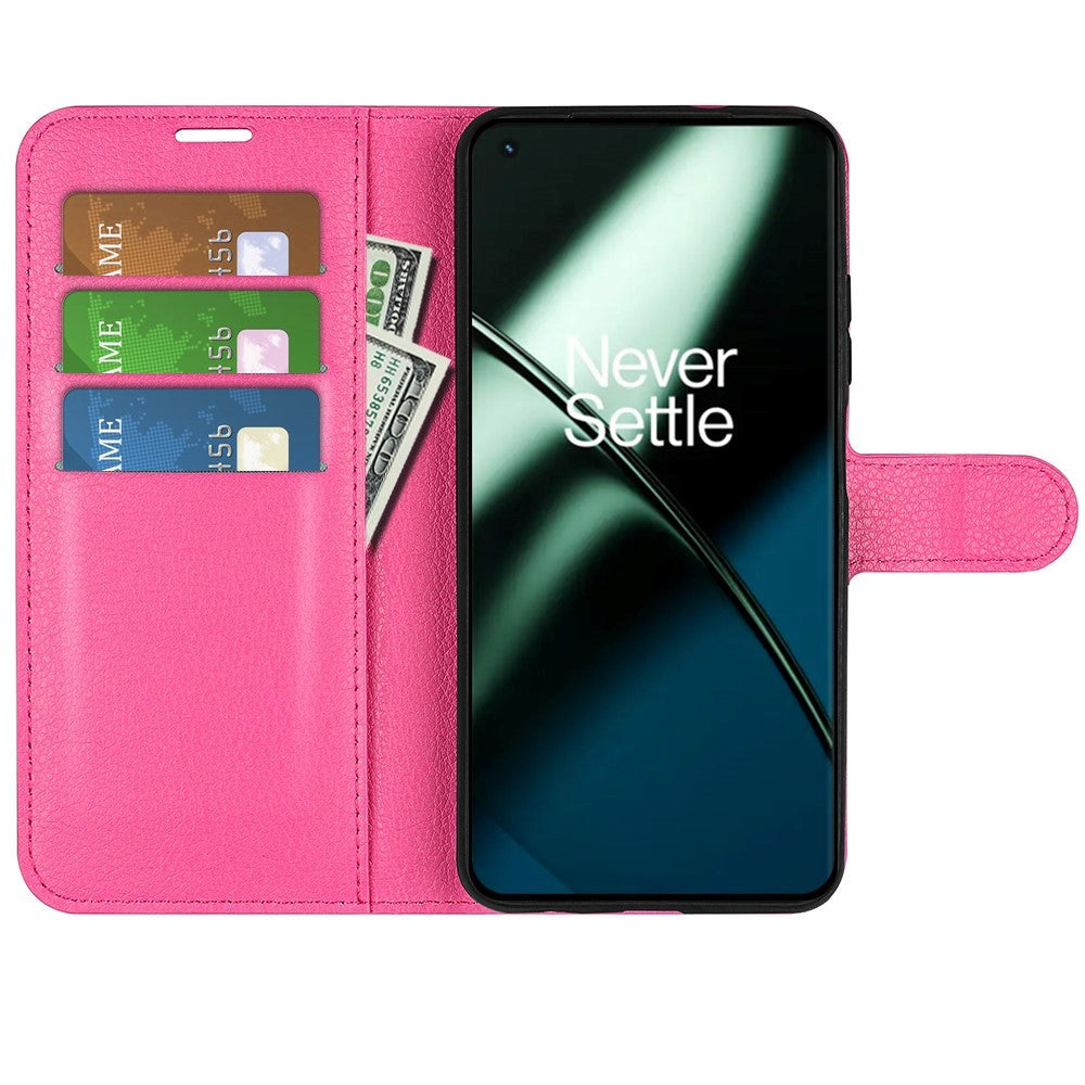 OnePlus 11 PU Litchi Leather Flip Cover m. Lommebok - Rosa