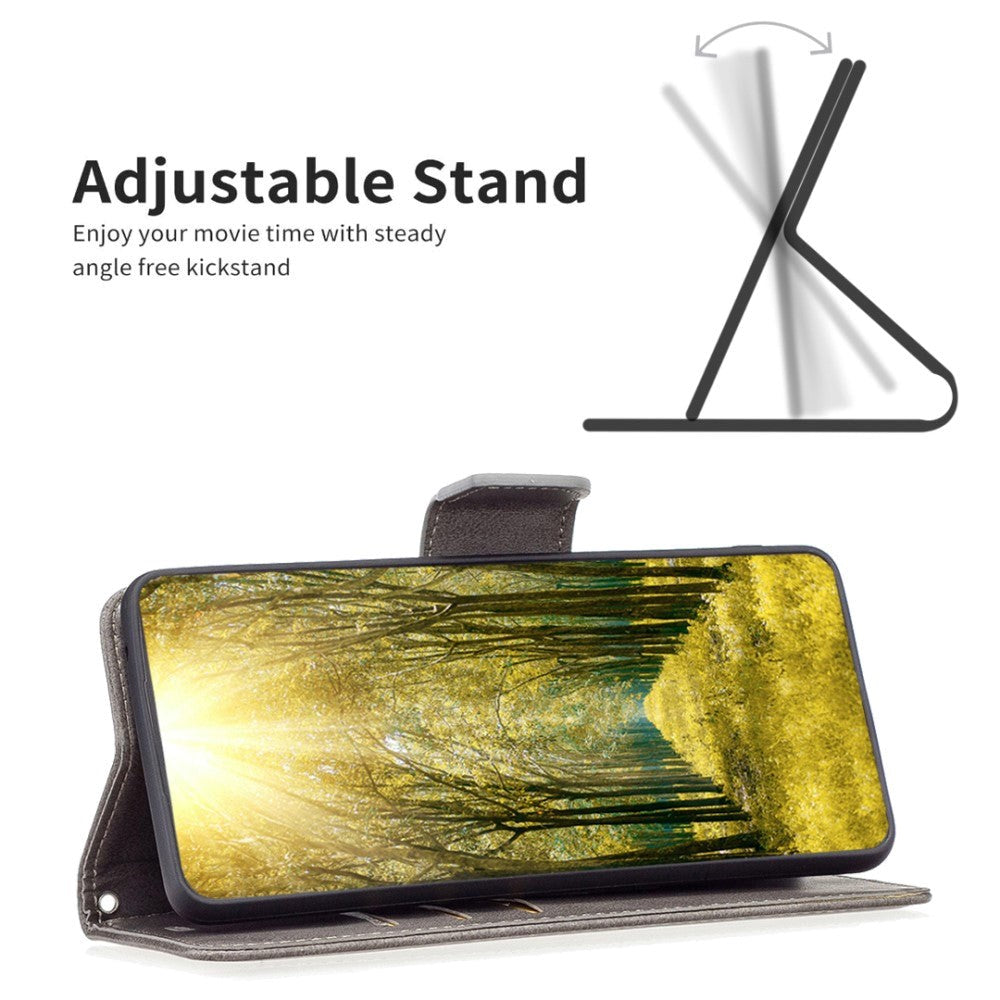 Motorola Moto E13 Leather Flip Cover m. Lommebok og stropp - Grå